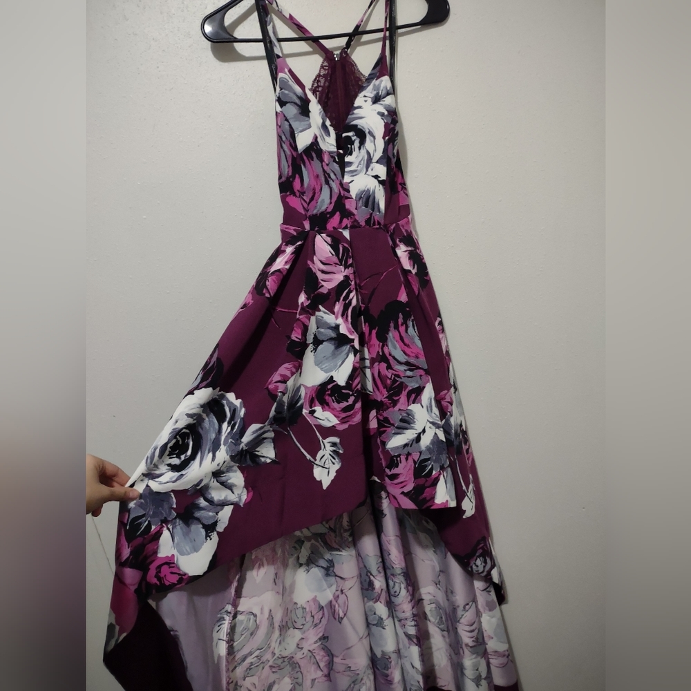SPEECHLESS Juniors' Printed Lace Racerback High-Low Gown size 1